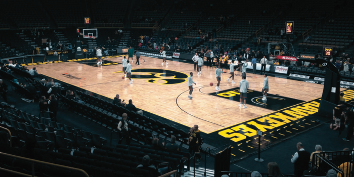 picture of the inside basketball court at Carver-Hawkeye Arena in Iowa
