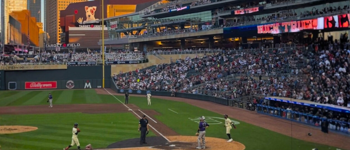Picture of a Minnesota Twins baseball game on the third base side