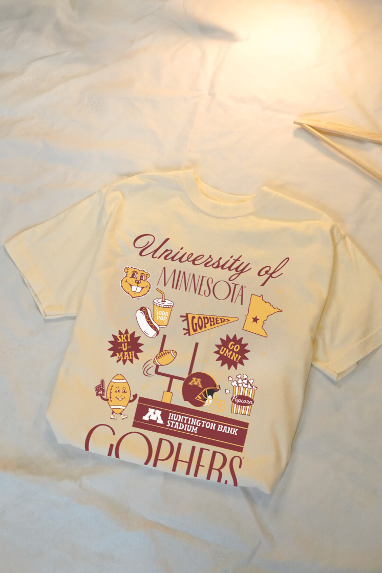 cream t-shirt with University of Minnesota Gophers graphics 